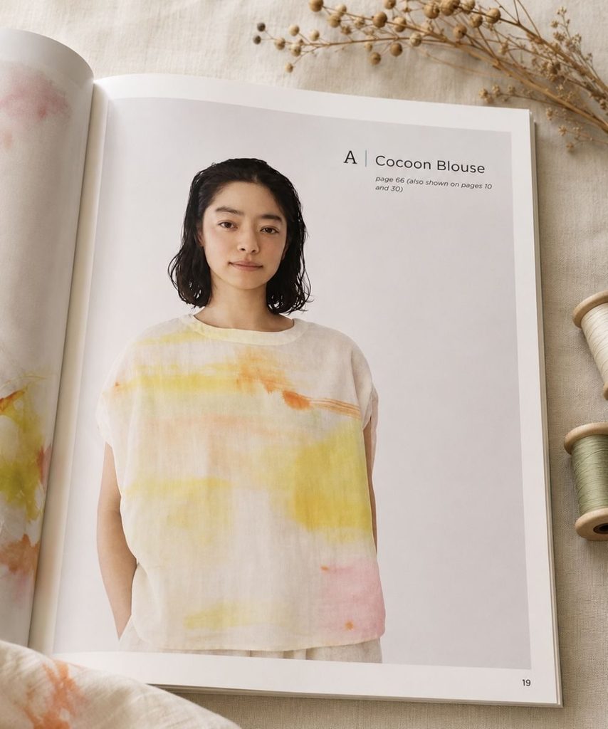 The Cocoon Blouse from A Year of Sewing with Nani Iro sewn in soft watercolour-washed double gauze